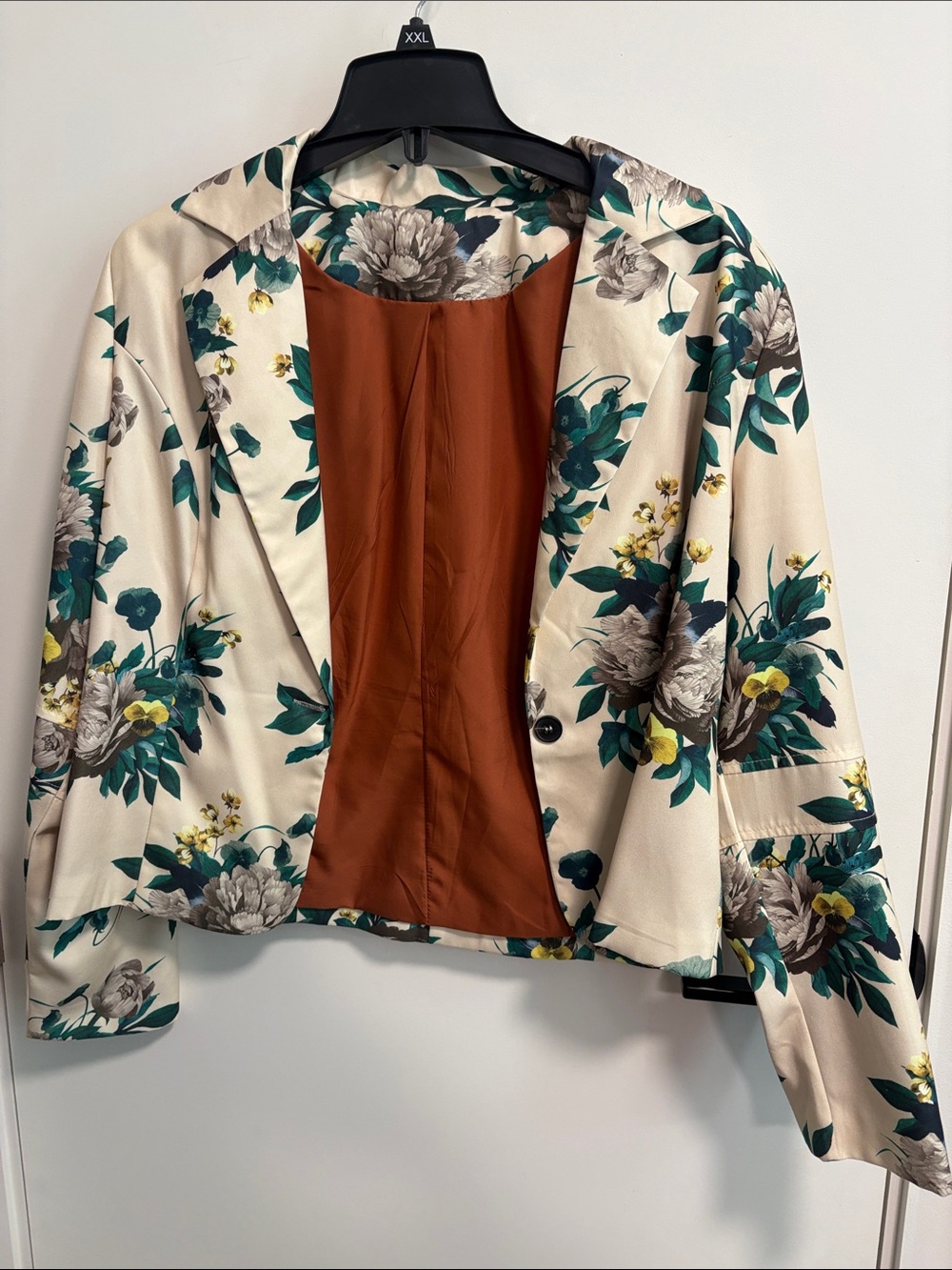 Floral Cream Blazer with Teal and Rust Accents